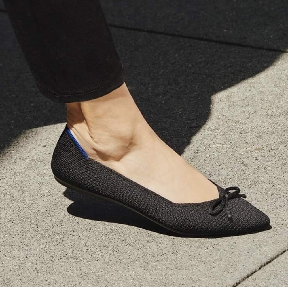 rothys the bow point pointy toe black knitted flags ballerina flats slip on 10